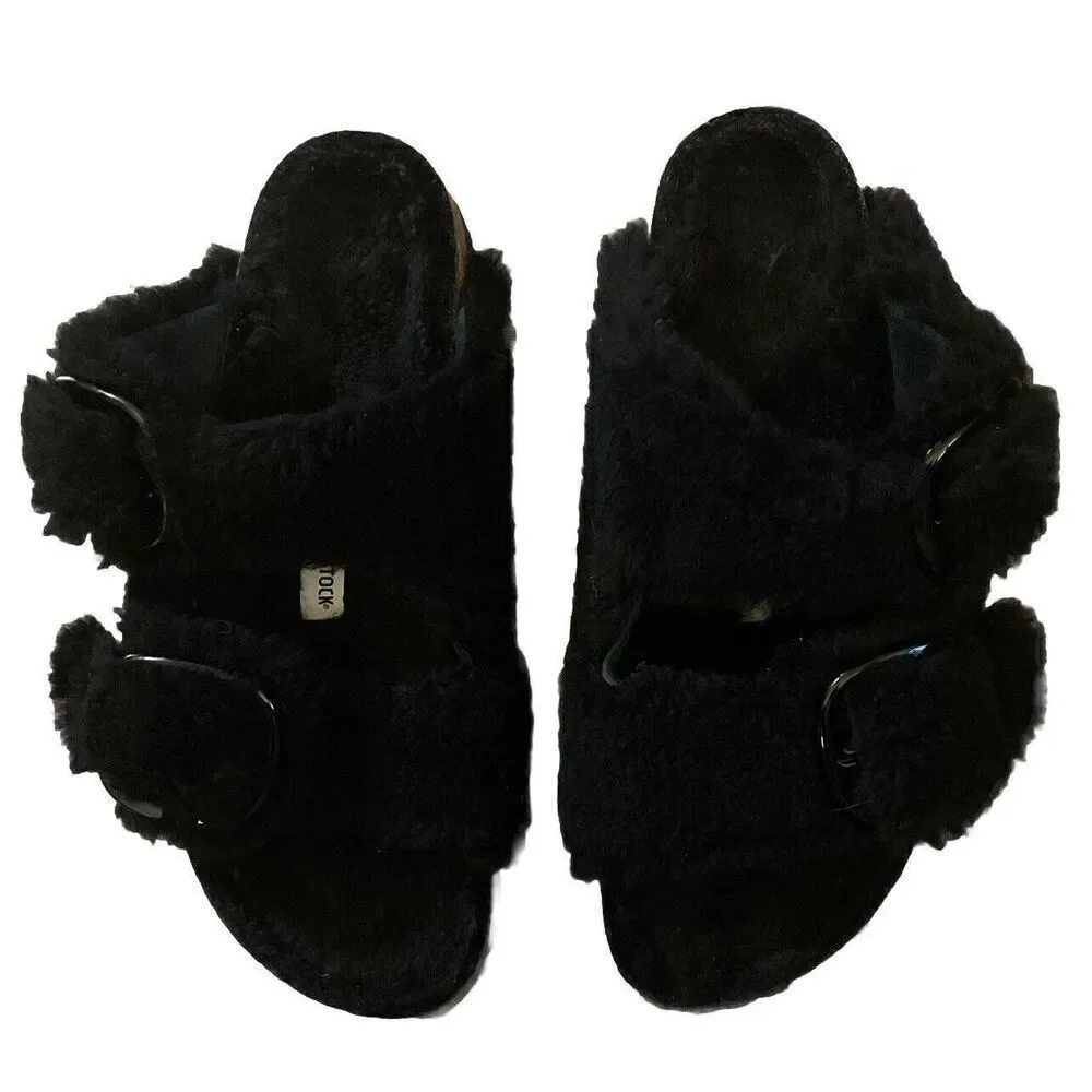 Birkenstock Arizona Big Buckle Narrow Shearling Sandal Women's size 41/10 Black